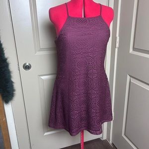 Good quality vintage lace maroon above the knee tank, thin strap a line dress